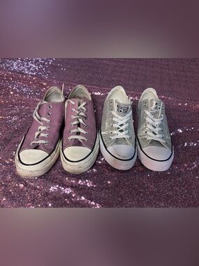 2x Converse Women's Low Top Sneakers in: Silver Glitter & Dusty Mauve - size 10